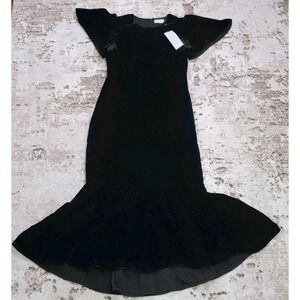 RHODE Arabella Velvet Dress Black Flutter Sleeve Fluted Hem  NWT Size 10